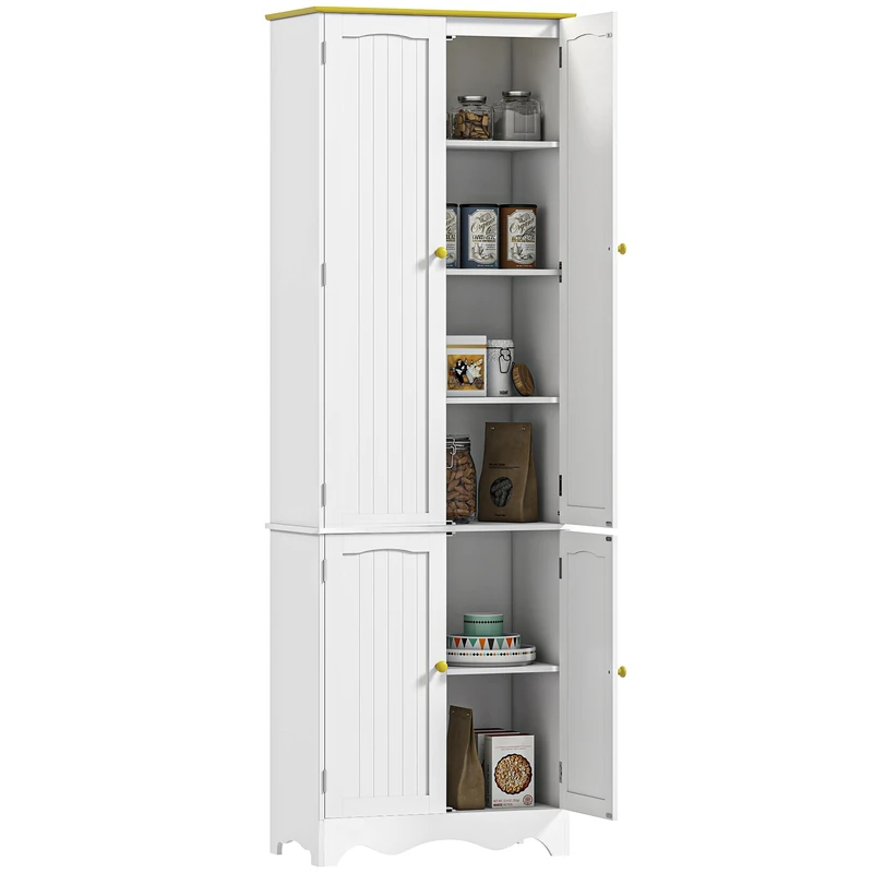 HOMCOM Freestanding 4-Door Kitchen Cupboard, Storage Cabinet Organizer with 4 Shelves, 183cm, White