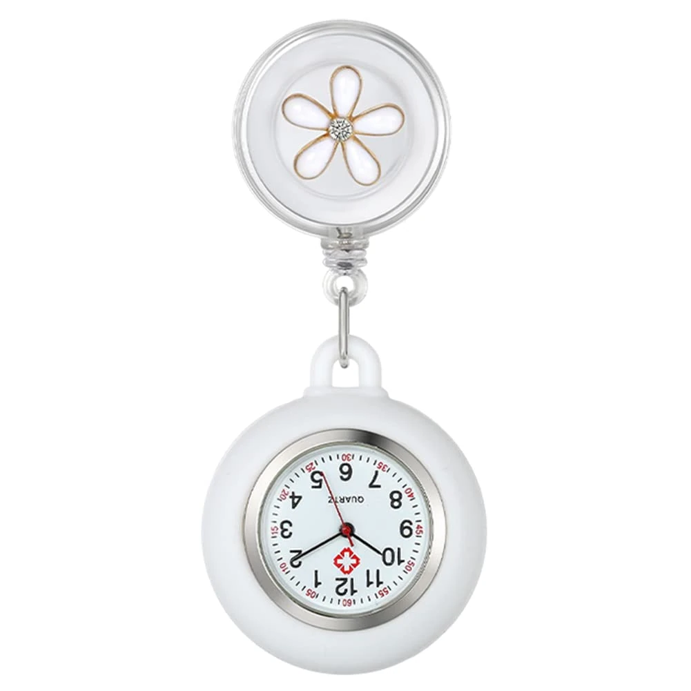KARELLS Nurse Fob Watch, Hanging Nurse Watch, Portable Pocket, Retractable Clip-On, Silicone Cover with Pin/Clip,for Health Care Doctor and Other Medical Professional,White