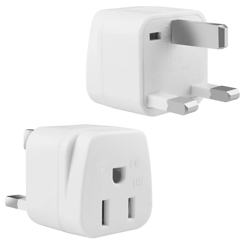 2 Pack US to UK Plug Adapter, USA to UK Plug Adapter, American to UK Plugs Adapters, American Canada Mexico Japan to British Grounded Converter Power Adaptor (White)