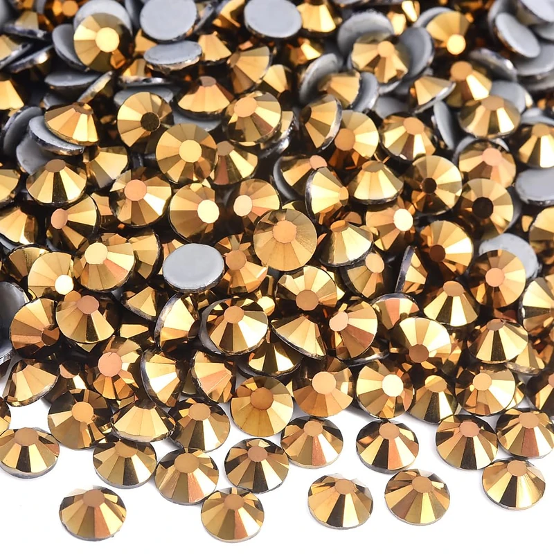 BLINGINBOX 14400pcs Hotfix Rhinestones SS6-SS20 Glass Flatback Rhinestones Large Quantity Hot Fix Crystal Strass Glass Stones Round Crystal Gems for Clothes Shoes DIY Crafts (Mine Gold, SS20)