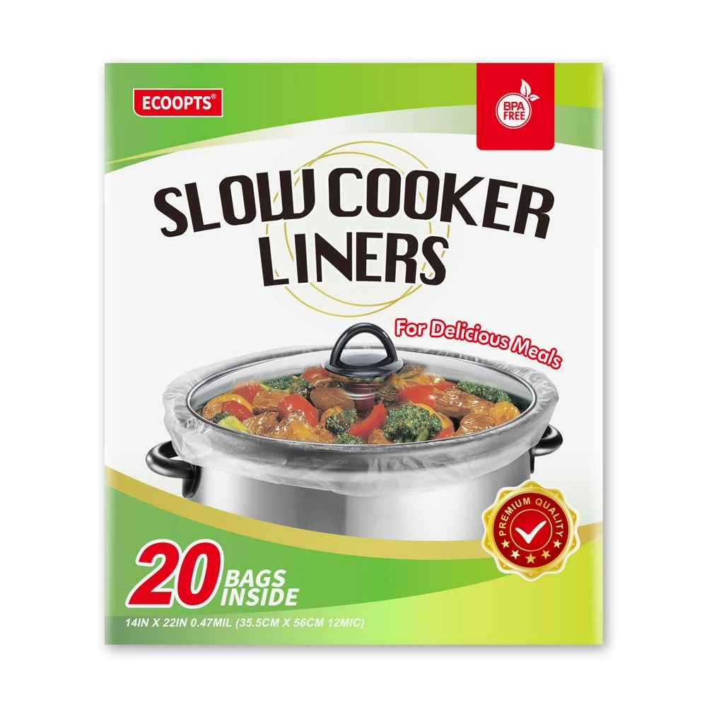 ECOOPTS 20 Bags Extra Large Slow Cooker Liners |Slow Cooker Bags Fits 6-10 QT Pot | Suitable for Oval & Round Pot, BPA Free (1 Pack 14''x 22'' /Bags)