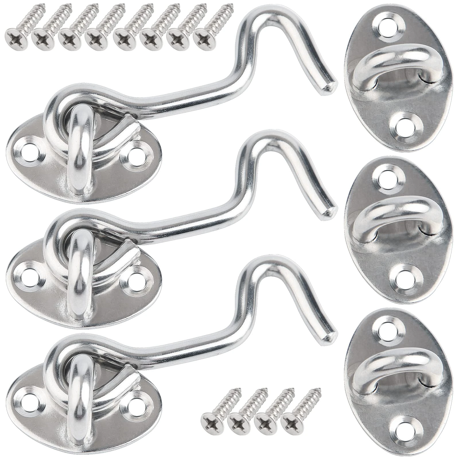 DKBT Gate Hook and Eye Latch - 3 Pack 75mm/3inch Door Stainless Steel Cabin Hooks Solid Barn Swivel Window for Garage Sliding Bedroom Bathroom(Silver)