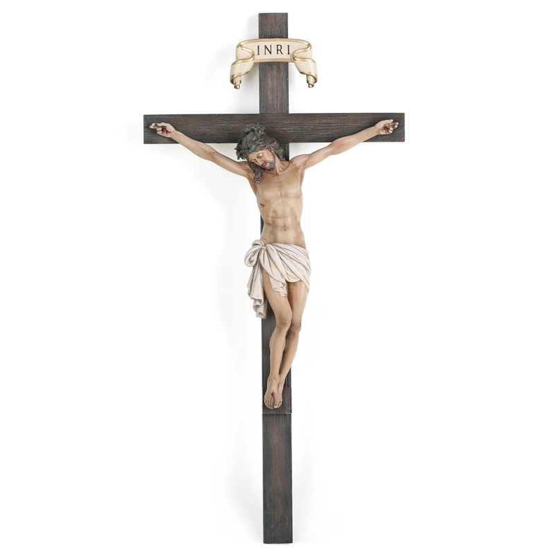 BC Catholic Crucifix Wall Cross 16" H Jesus Christ Indoor Home Decor Religious Collectable Gifts Renaissance Sculpture Handmade by Buildclassic