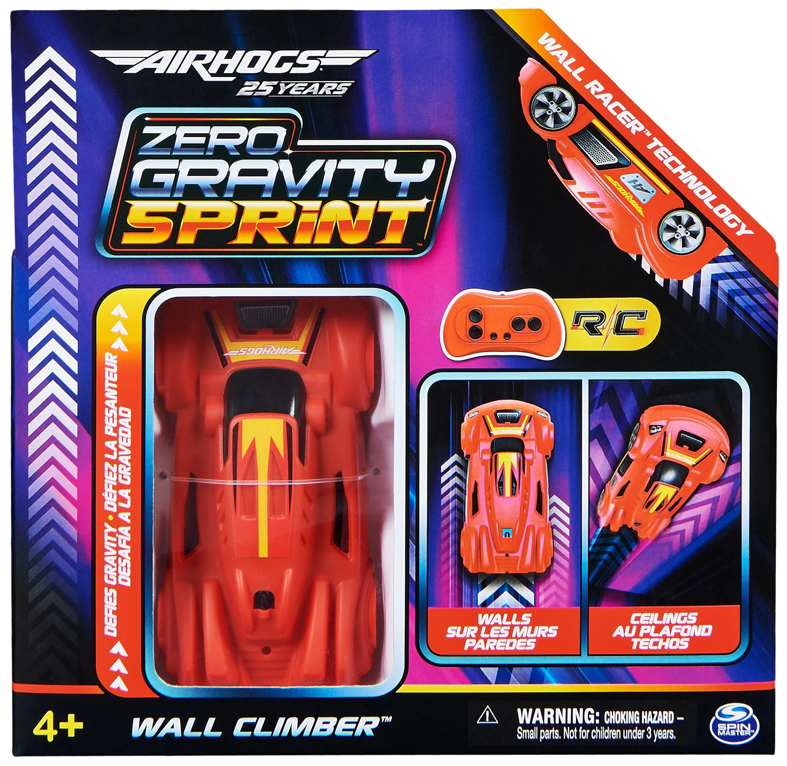 Air Hogs, Zero Gravity Sprint Wall Climber, USB-C Rechargeable Wall Racer, Red Indoor RC Car, Over 10.2cm, Kids’ Toys for Ages 4 and up