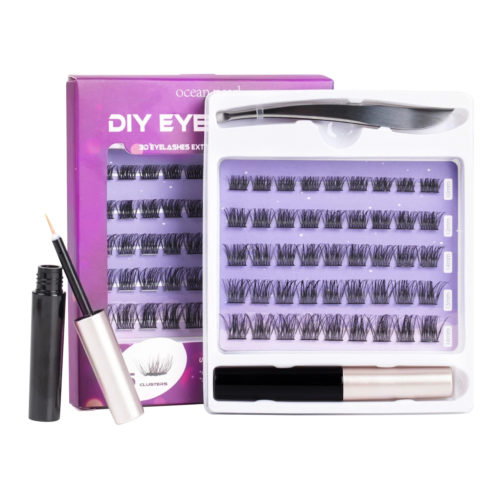 Individual Lashes Cluster Lashes D Curl 45 Clusters DIY False Eyelashes Individual Reusable Soft Natural Easy Fan Russian Lashes Eyelash Extensions Clear Glue 10-16mm