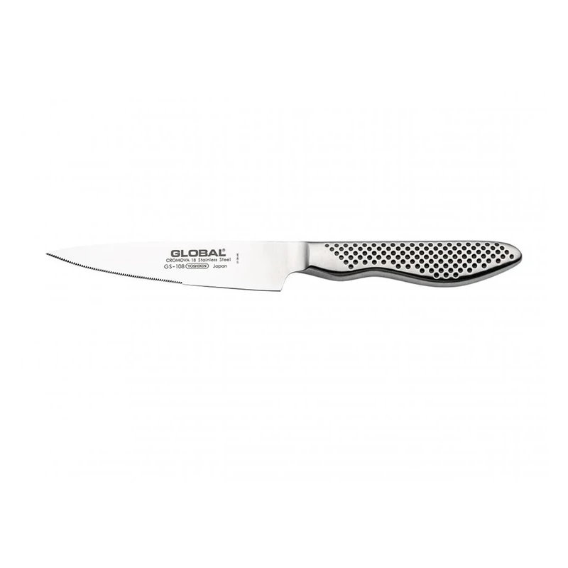 Global Knives 12cm Half Serrated Utility Knife, CROMOVA 18 Stainless Steel, Little Essentials Range, GS-108/HSE, Silver