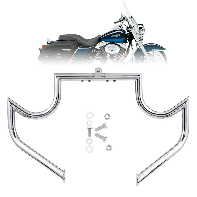 Kinglemc Crash Bar Engine Guard Highway Bar for Harley Davidson Touring Road King Street Glide Electra Glide CVO and Trike Models 97-08(Mustache Silver)