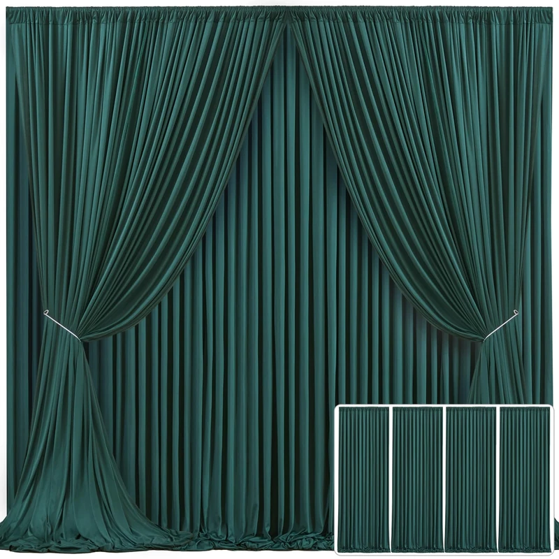 4 Panels Hunter Green Backdrop Curtain for Parties Wrinkle Free Dark Green Photo Curtains Backdrop Drapes Fabric Decoration for Baby Shower Birthday Party Photography 20ft(W) x 10ft(H)