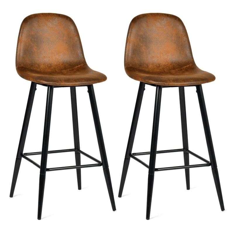 MEUBLE COSY Bar Stools Set of 2 Kitchen Breakfast High Chairs with Backrest Footrest, 72,5 cm Tall Seat, Suede Upholstered, Metal Legs, Industrial Style, for Dining Room Counter, Brown
