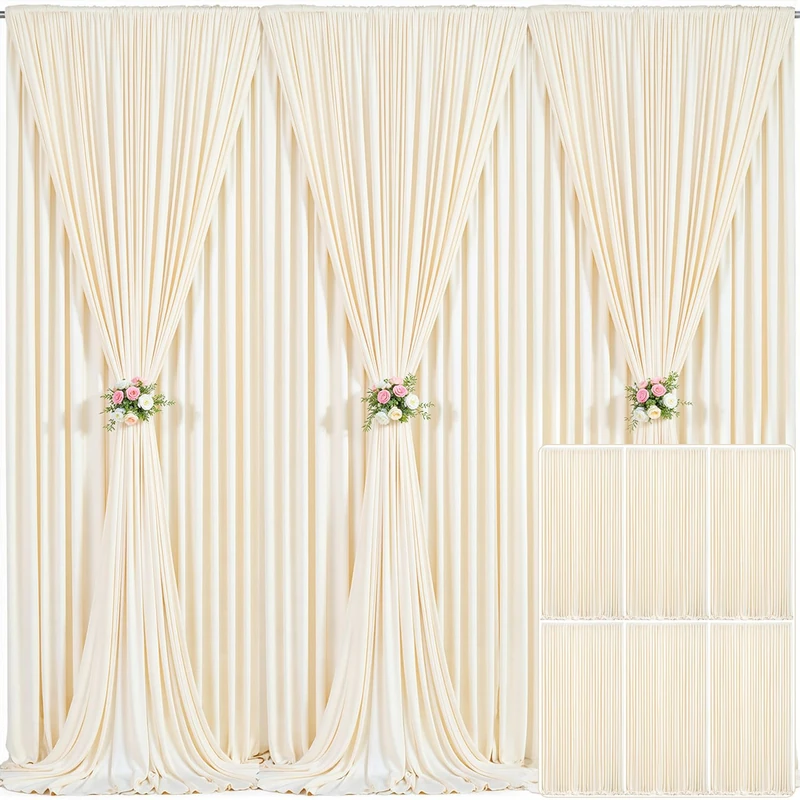 6 Panels Champagne Backdrop Curtain for Parties Wedding Baby Shower Wrinkle Free Photo Curtains Backdrop Drapes Fabric Decoration for Bridal Shower 30ft(W) x 10ft(H)