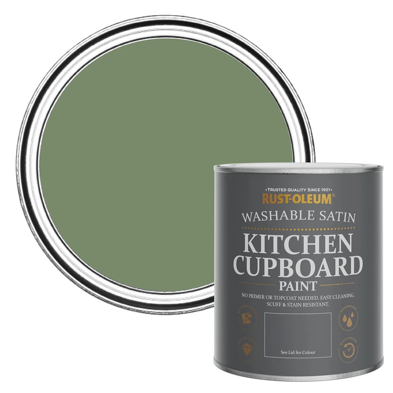 Rust-Oleum Green Scrubbable Kitchen Cupboard Paint in Satin Finish - All Green 750ml