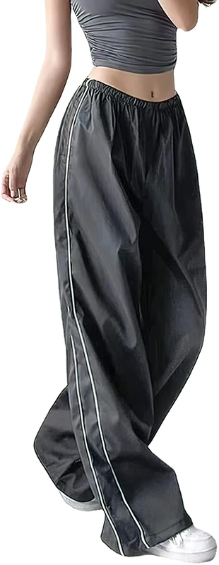 XPONNI Women's Baggy Y2K Parachute Pants, Darkgray, M