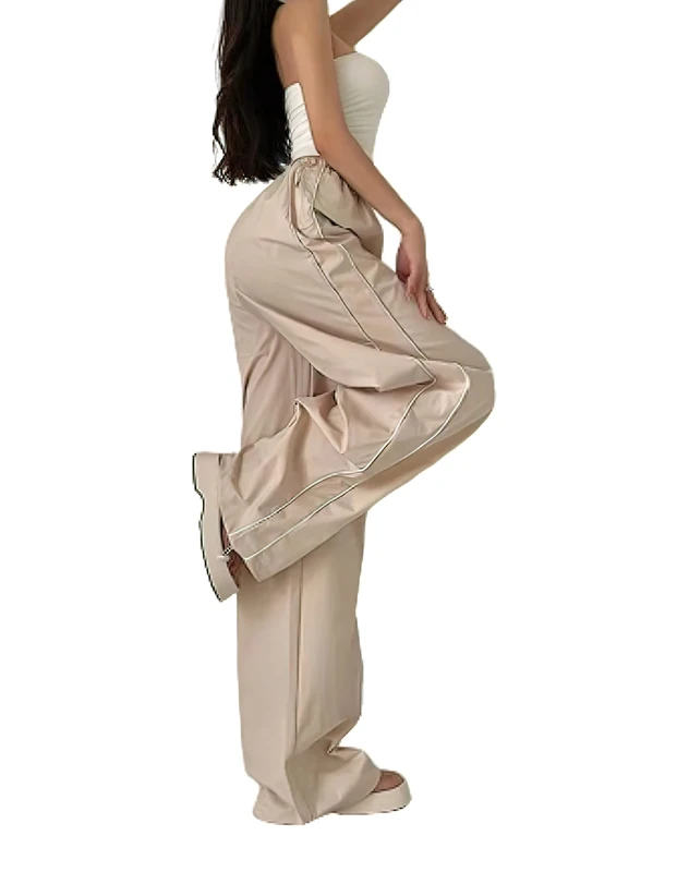 XPONNI Women's Baggy Y2K Parachute Pants, Beige, M