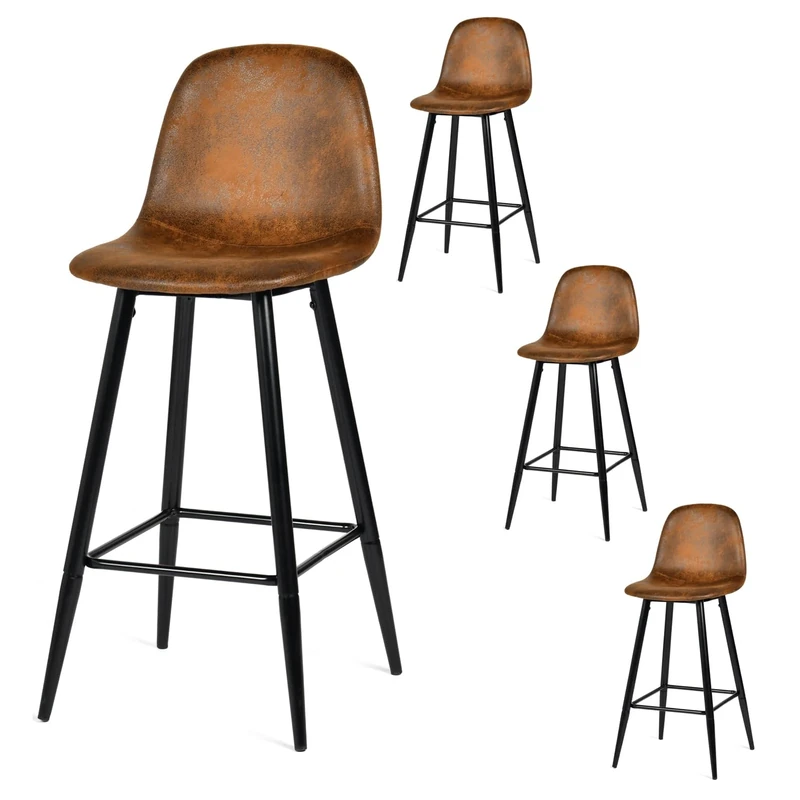 MEUBLE COSY Bar Stools Set of 4 Kitchen Breakfast High Chairs with Backrest Footrest, 72,5 cm Tall Seat, Suede Upholstered, Metal Legs, Industrial Style, for Dining Room Counter, Brown