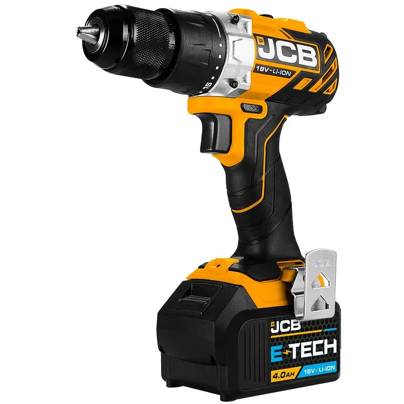 JCB 18v Cordless Brushless Drill Driver with 4.0ah Lithium-ion Battery, Fast Charger, 2-Speed, 19+1 Position, Built in Led Light and 3 Year Warranty