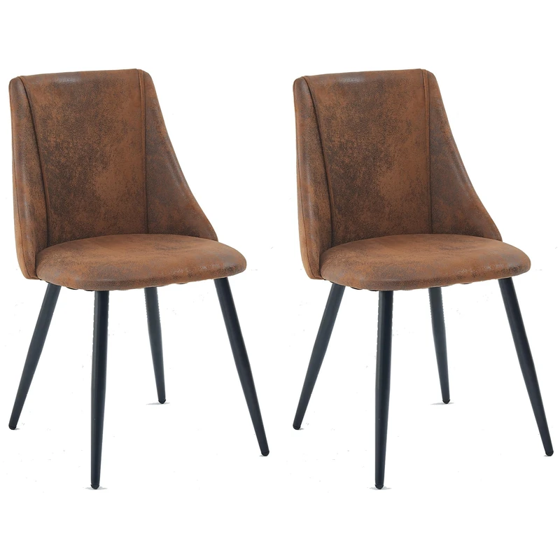 MEUBLE COSY Dining Chairs Set of 2 with Suede Upholstered Backrest for Dressing Table Desk Lounge Living Room Kitchen Bedroom Home Office, Metal Legs, Brown