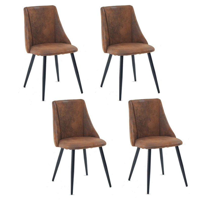 MEUBLE COSY Dining Chairs Set of 4 with Suede Upholstered Backrest for Dressing Table Desk Lounge Living Room Kitchen Bedroom Home Office, Metal Legs, Brown