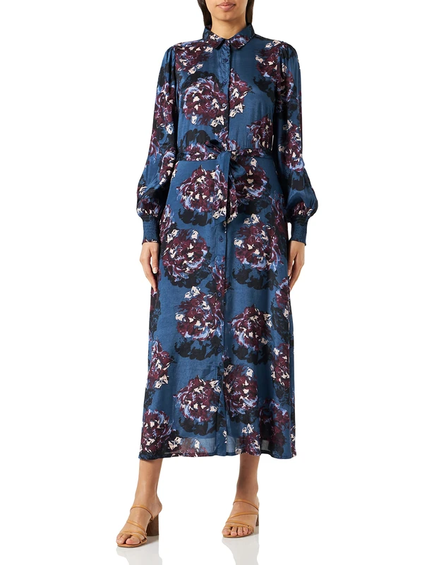 KAFFE Kaninna Women's Casual Shirt Dress, Midnight Navy/Flower Print, 8