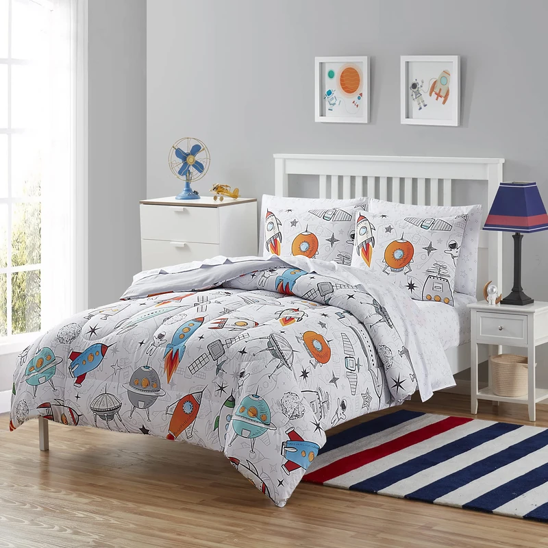 Kids Bedding Set Bed in a Bag for Boys and Girls Toddlers Printed Sheet Set and Comforter, Twin, Floating in Space