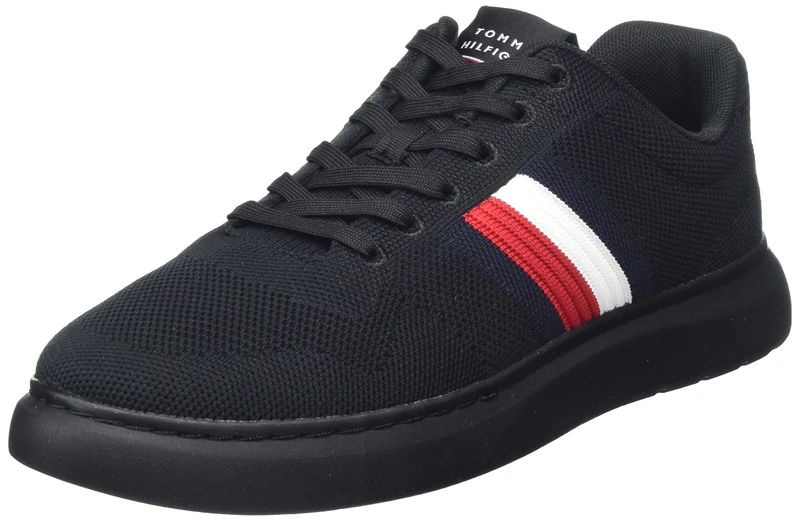 Tommy Hilfiger Men Cupsole Lightweight Knit Stripes Trainers, Black (Black), 10 UK