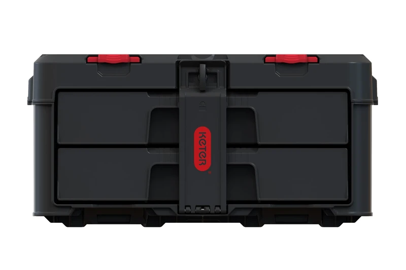 Keter Stack n' Roll Modular DIY 2 Drawer Tool Storage Box, Stackable, Lightweight, Durable, Water Resistant, Black