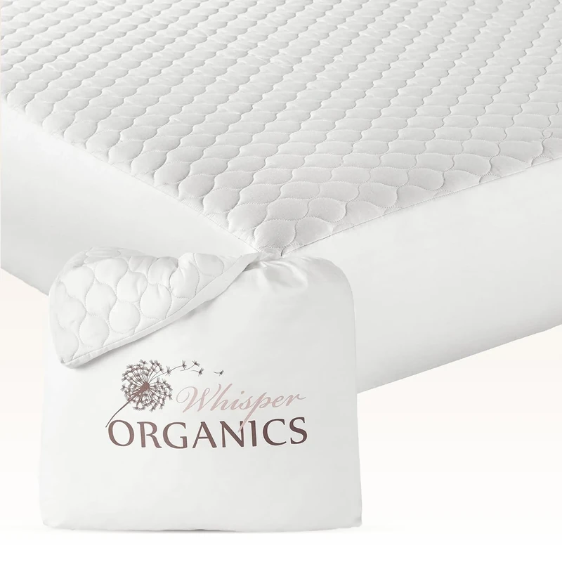 100% Cotton Organic Mattress Pad - Breathable & Cooling Mattress Protector Queen Size - Premium 300GSM Quilted and Noiseless Machine Washable Organic Mattress Protector (White, Queen)