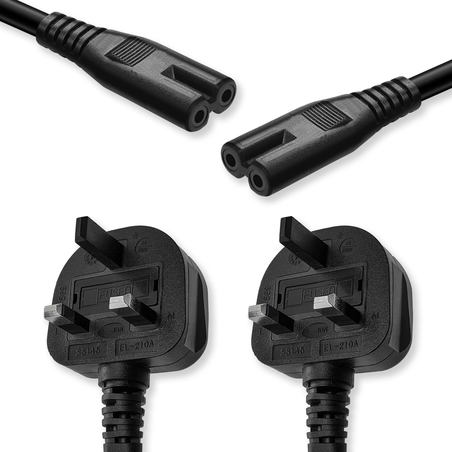 SHAFI® 2-Pack 3-Meter Figure 8 Power Lead - 2-Pin IEC-C7 Universal 3-Pin UK Plug Cable - AC Mains Cord Compatible With PS5, Xbox Series X, Soundbar, LG, Sony, Samsung TV