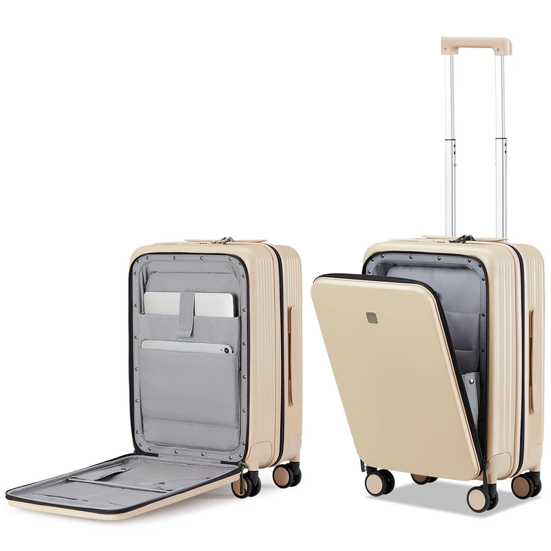 Hanke Upgrade Carry On Luggage Airline Approved with Spinner Wheels, Upright 20" PC Hard Case Suitcases with Front Laptop Pocket & TSA Lock,Luggage for Business and Travel, Cuban Sand