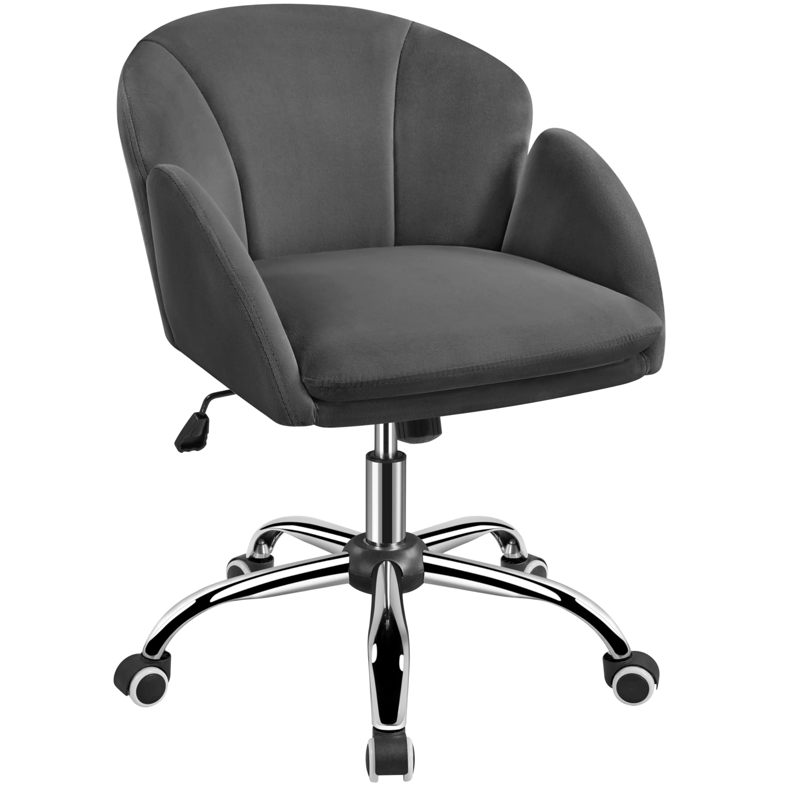 Yaheetech Computer Office Desk Chair Cute Makeup Vanity Chair with Armrests Modern Swivel Rolling for Home Office, Living Room, Study Room Dark Gray