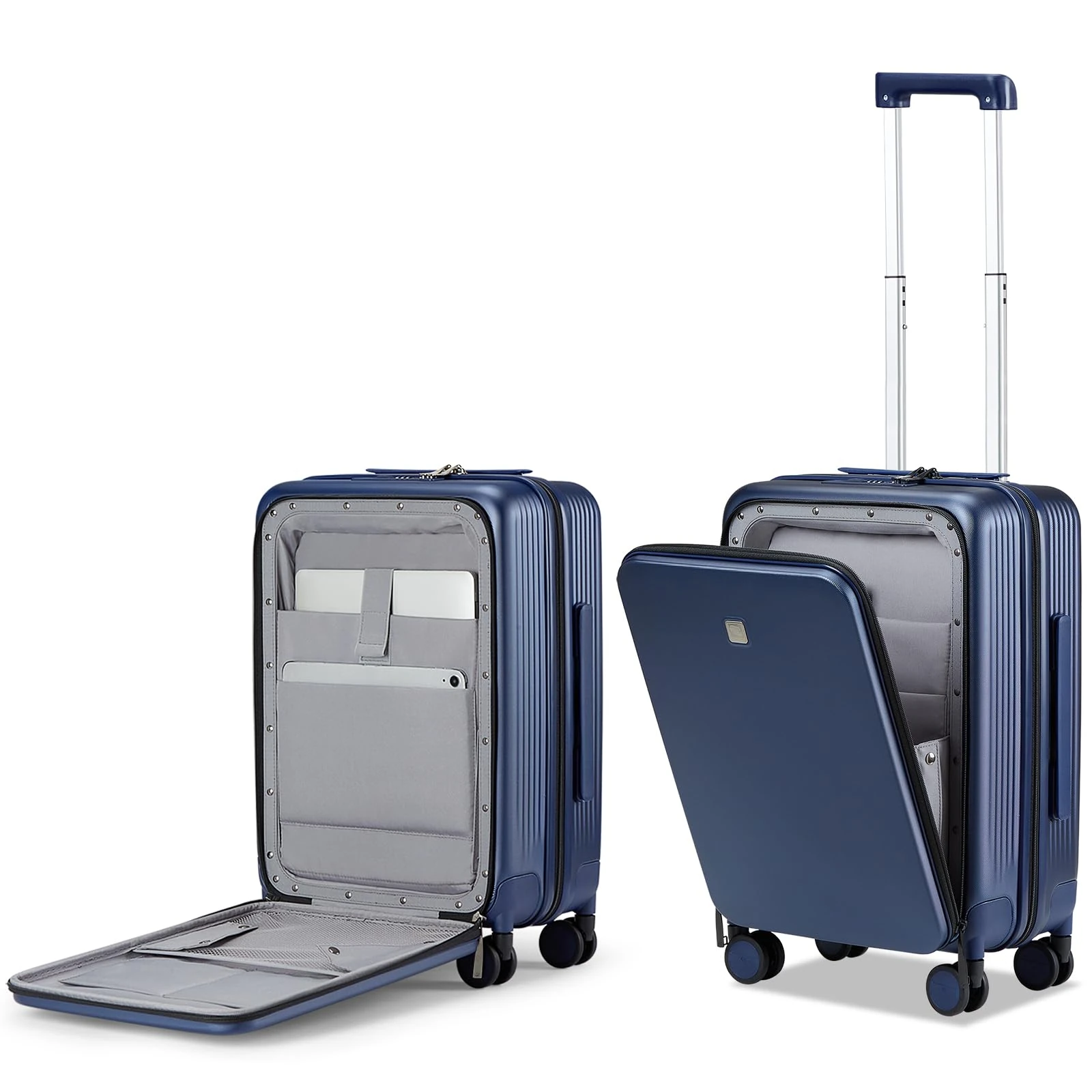 Hanke Upgrade Luggage Cabin Spinner Wheels, Carry On Suitcase 20 Inch PC Hardside Suitcase with Front Laptop Pocket & TSA Lock, Rolling Luggage for Business, Dark Blue