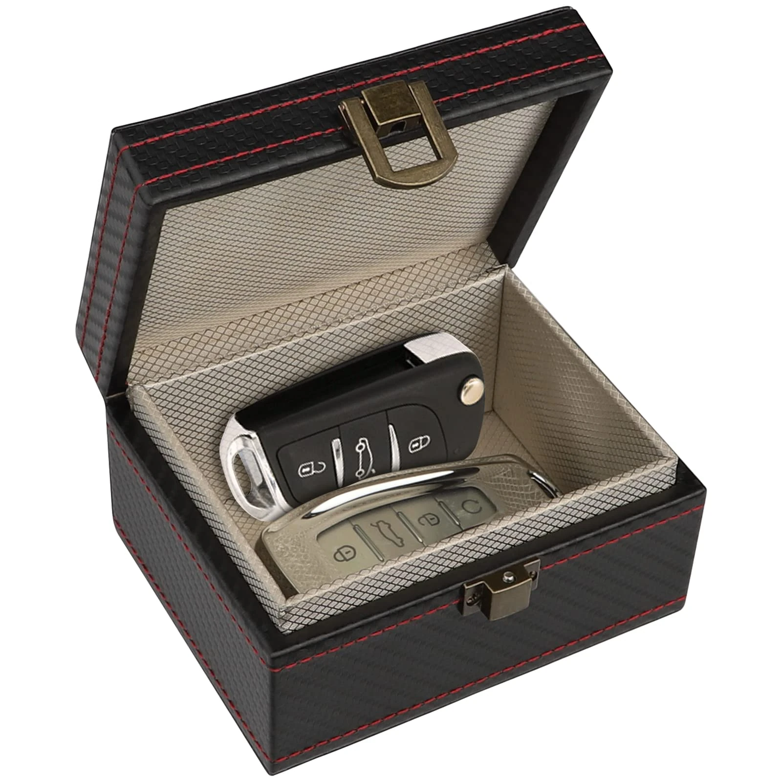 Diyife Car Key Signal Blocker Box, [4 Keys Capacity] Faraday Box for Car Keys, Premium Leather Anti-Theft Key Fob Protector RFID Signal Blocking Box,11.7 x 9.2 x 6.4 cm