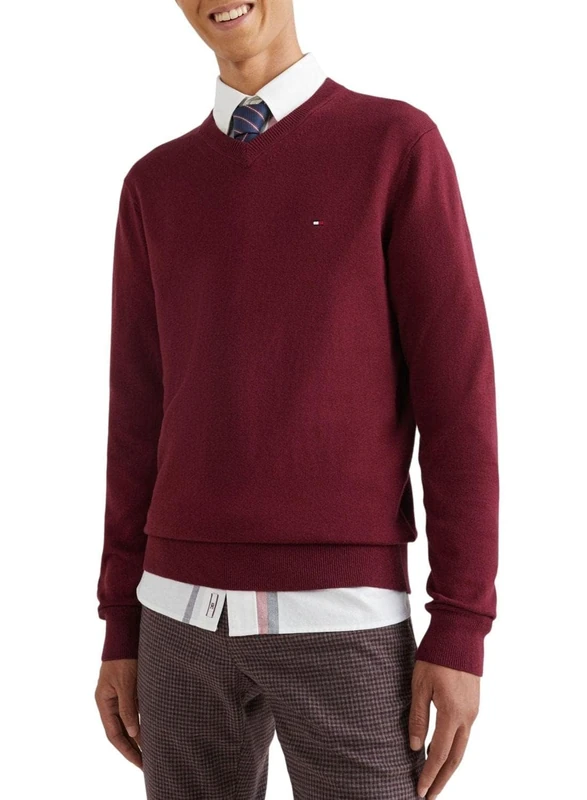 Tommy Hilfiger Men's Pima Org Ctn Cashmere V Neck Mw0mw28047 Pullovers, Purple (Deep Rouge), S - Image 1