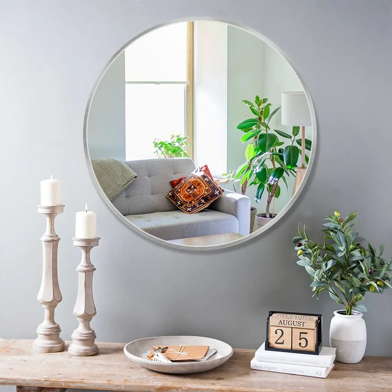 Itrue Round Wall Mirror 36 inch Circle Mirrors for Wall Silver Metal Framed Mirror for Bathroom Living Room Bedroom Entryway