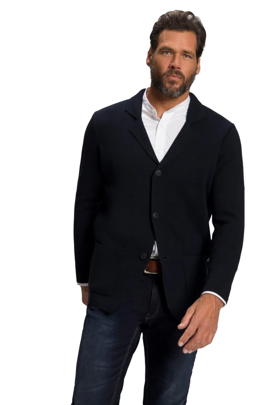 JP 1880 Menswear Big & Tall Plus Size L-8XL Knitted Jacket, FLEXNAMIC®, Milano Knitwear, Lapel Collar Dark Marine Large 782666730-L