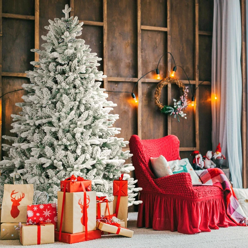 Incbruce 7ft Artificial Christmas Tree, Xmas Tree with 1,000 Branch Tips, Flocked Christmas Tree with Metal Stable Stand Base for Indoor and Outdoor Holiday Decoration(White)