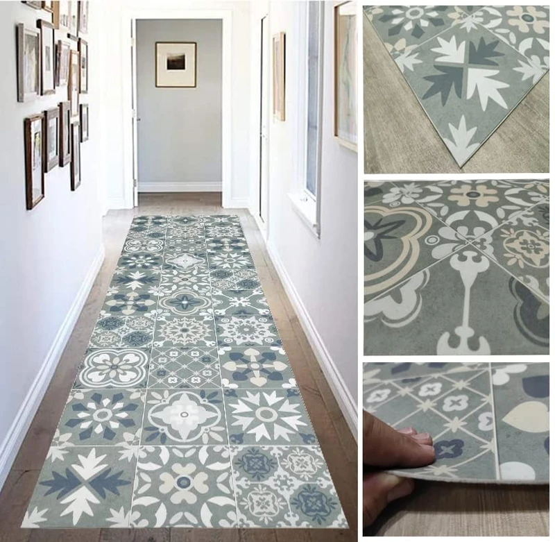 Tadi & Imperio1979 Vinyl Hydraulic Green with Blue Gold and Silver Hallway Carpet for Living Room Kitchen Bedroom Carpet Vinyl Hydraulic