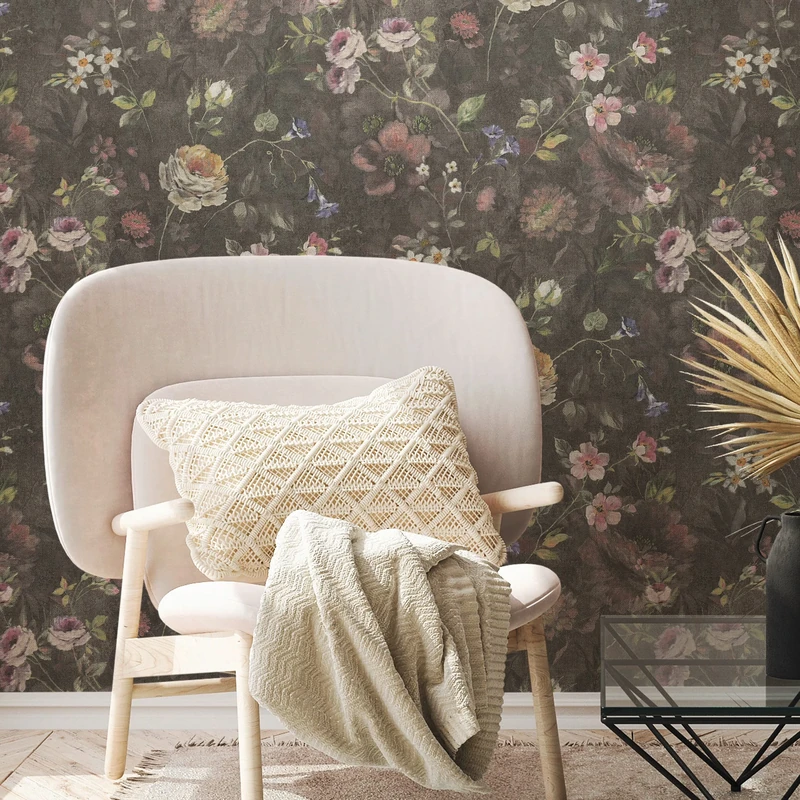 A.S. Création Romantic Flower Wallpaper Black - Non-Woven Wallpaper 386361 - 10.05 m x 0.53 m - Made in Germany
