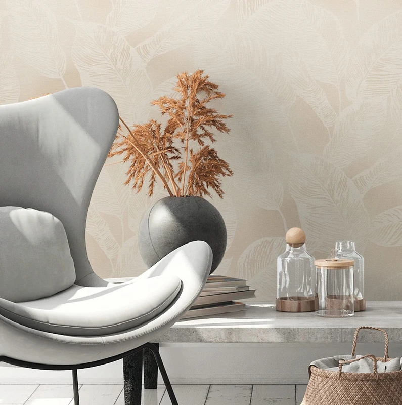 A.S. Création Non-Woven Wallpaper Floral Beige White - Wallpaper Country House Style 386633 - Wallpaper Leaves Modern - 10.05 m x 0.53 m - Made in Germany