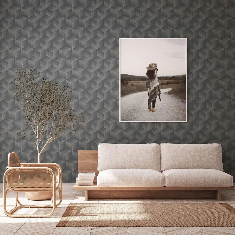 A.S. Création 3D Wallpaper Black/Grey - Wallpaper 385064 - Non-Woven Wallpaper Graphic - 10.05 m x 0.53 m - Made in Germany