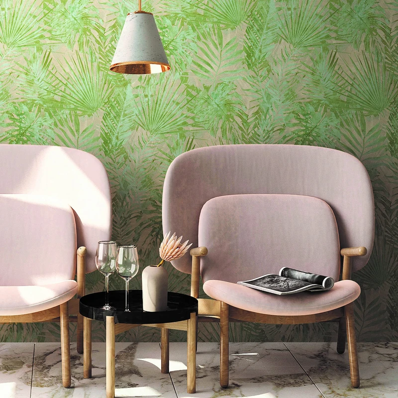 A.S. Création Natural Living 386381 Jungle Wallpaper Green Beige PVC-Free Palm Trees 10.05 x 0.53 m Made in Germany