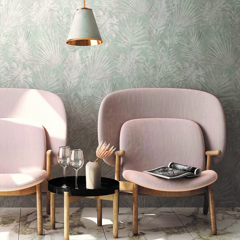 A.S. Création Natural Living 386384 Jungle Wallpaper Grey Beige White Palm Tree Wallpaper PVC-Free 10.05 x 0.53 m Made in Germany