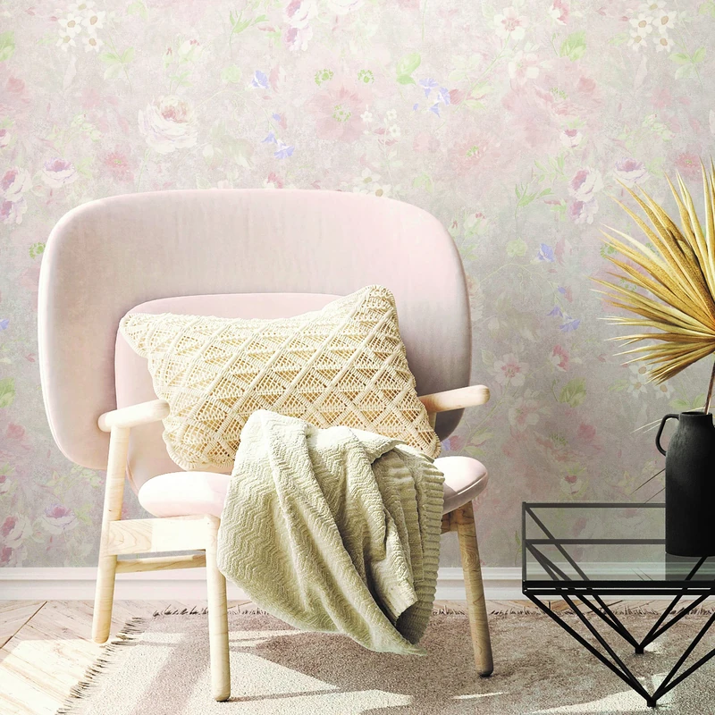 A.S. Création Romantic Floral Wallpaper Grey Colourful Pink PVC-Free Wallpaper 386364 10.05 m x 0.53 m Made in Germany