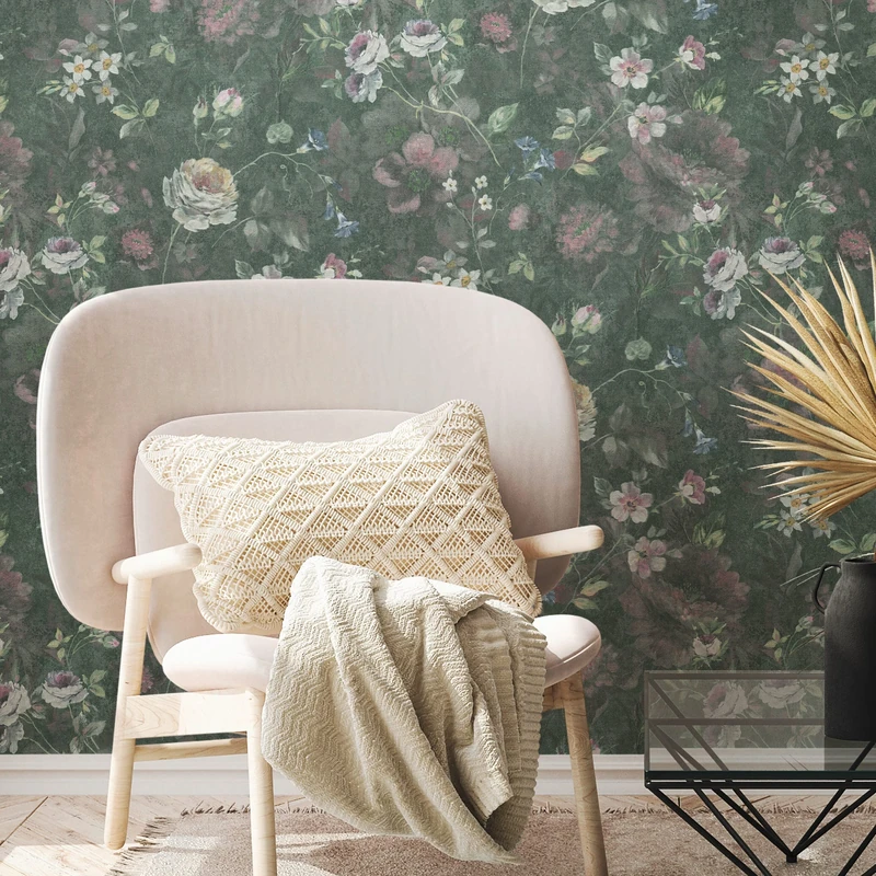 A.S. Création Flower Wallpaper Green White Pink PVC-Free - Natural Living 386362 Non-Woven Wallpaper Floral 10.05m x 0.53m Made in Germany