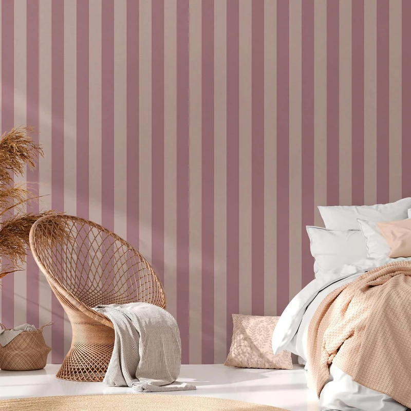 A.S. Création Wallpaper Stripes Purple Grey Brown - Wallpaper Country House Style 386654 - Non-Woven Wallpaper Living Room Modern - 10.05 m x 0.53 m - Made in Germany