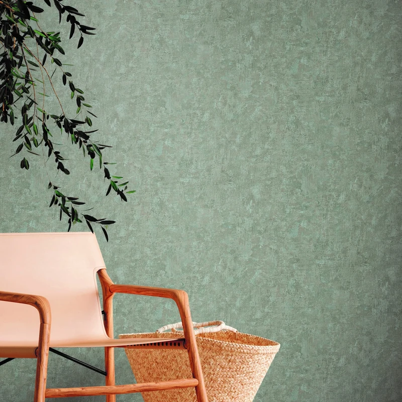 A.S. Création Natural Living 386391 Plain Wallpaper Used Look Green Blue PVC-Free Non-Woven Wallpaper 10.05 x 0.53 m Made in Germany