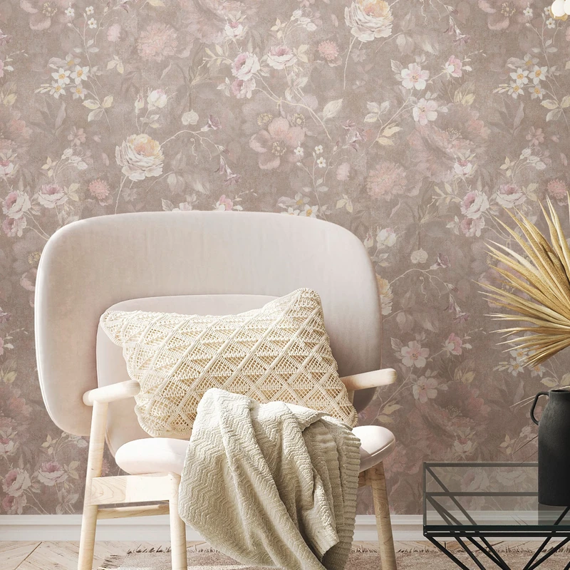 A.S. Création Romantic Flower Wallpaper Pink Orange - Wallpaper 386363 - Non-Woven Wallpaper Floral PVC-Free - 10.05 m x 0.53 m - Made in Germany
