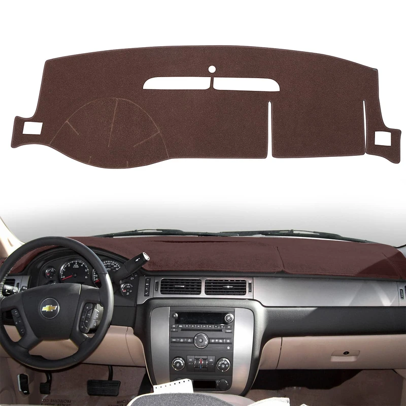 HanLanKa Dashboard Cover Dash Mat Compatible with 2007-2014 Chevy Chevrolet Tahoe Suburban,2007-13 Chevy Avalanche Silverado 1500 2500 3500 LTZ/GMC Sierra SLT Denali,2007-14 GMC Yukon XL (Brown)