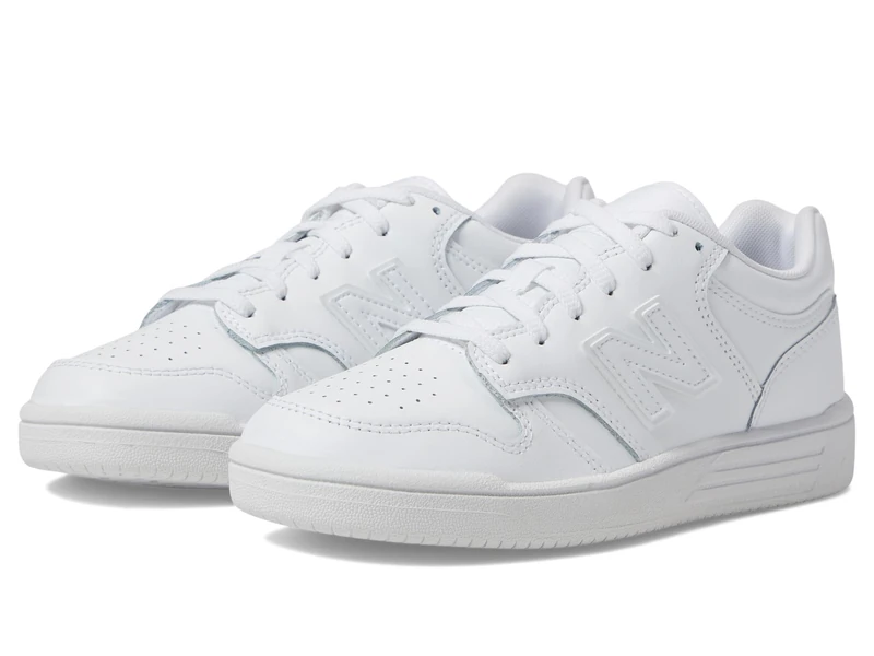 New Balance Kids 480 Shoes, White/White 1.5/M