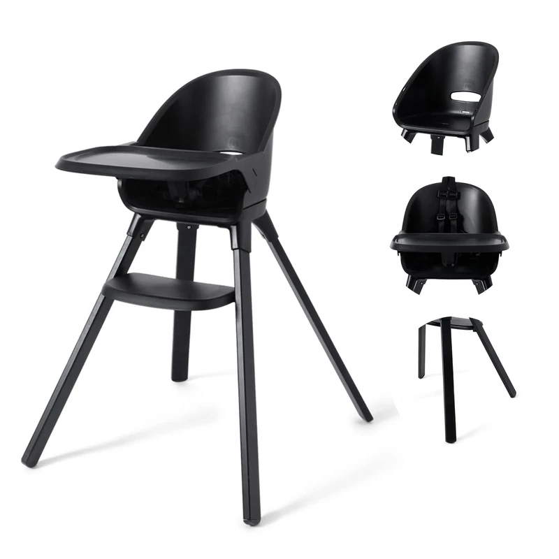 Twistshake Baby High Chair - Black | Beech Wood | Removable Tray & Footrest | 5-Point Safety Harness | Lightweight & Durable & Easy to Clean | Ideal for Babies 6-36 Months (Up to 15 kg)
