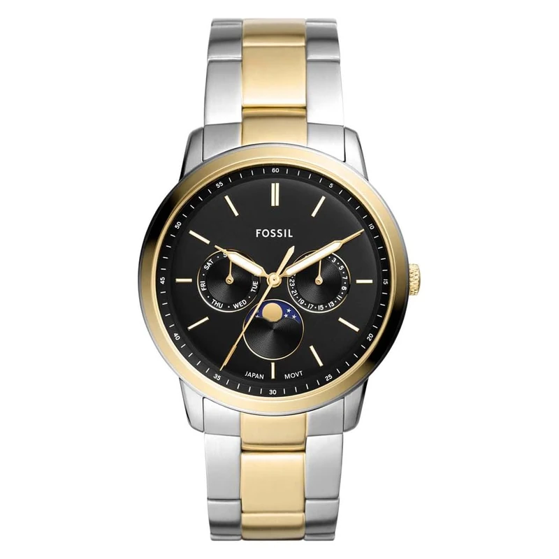 FOSSIL Neutra Watch for Men, Moonphase Multifunction Movement with Stainless Steel or Leather Strap,Black and Silver Tone,42 mm - Image 1